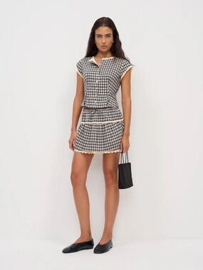 Reformation Valetta Two Piece In Beacon Check, NWOT, NEVER WORN, NO FLAWS.